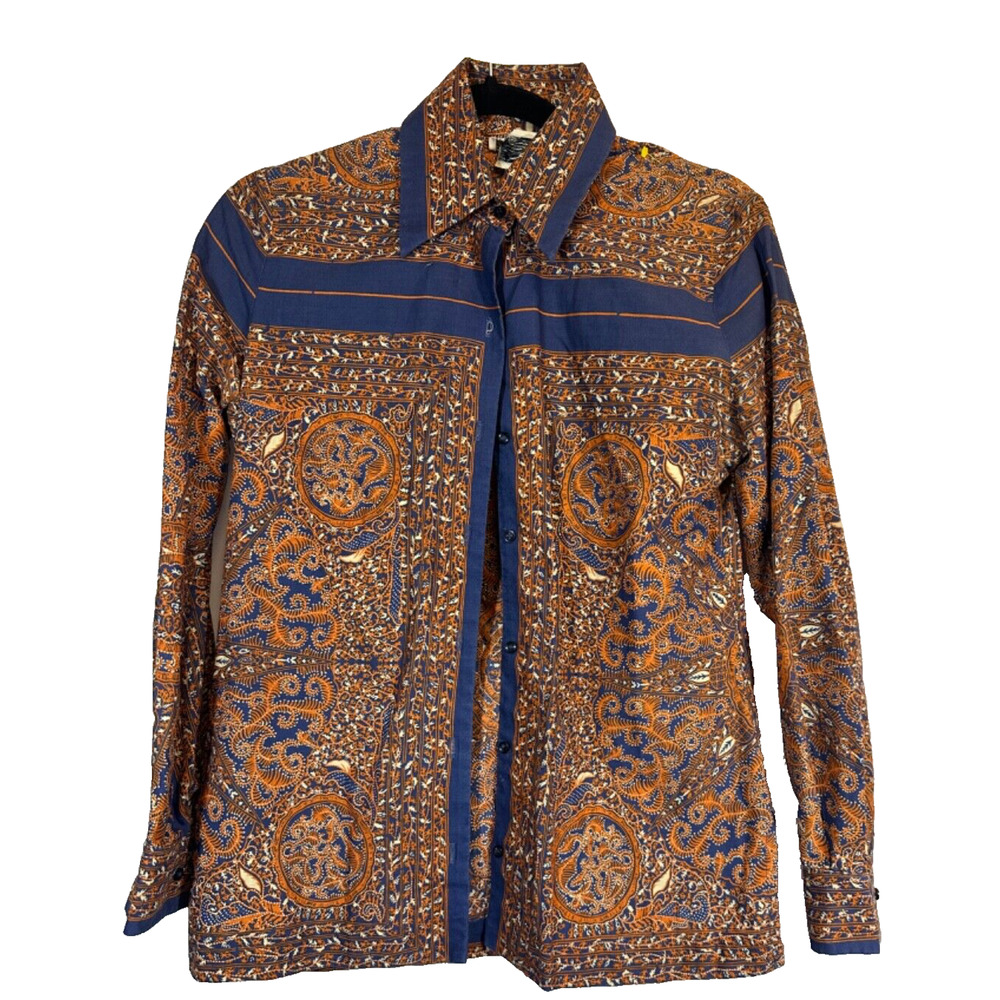 Vintage 1970s Womens Neusteters Retro Disco Collar Psychedelic Blouse Sz 10 C2